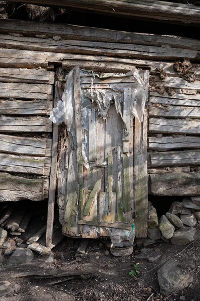 Old Closed Wooden Door Facade Abandoned Barn — Stock Photo, Image