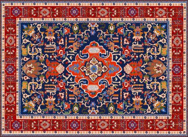 İran halısının orijinal tasarımı, kabile vektör dokusu. Örnekleme penceresine göre birkaç rengi düzenlemek ve değiştirmek kolay.