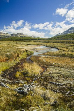 Zümrüt lagoon, Ushuaia, Tierra del Fuego, Arjantin yakınındaki trekking yolundaki vahşi Patagonya.