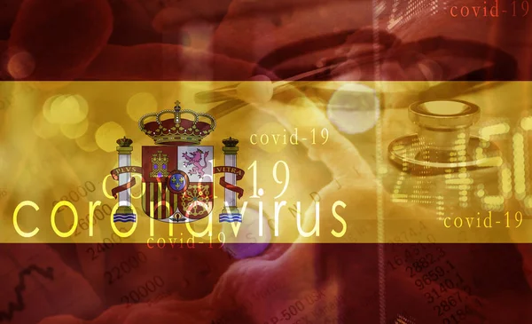 Coronavirus Sprids Spanien Sammansatt Bild Med Medicinska Objekt Och Ekonomisk — Stockfoto