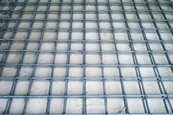Top View Steelwork Reinforcement Concrete Structure Covered Cement Floor Construction — Stock Photo, Image