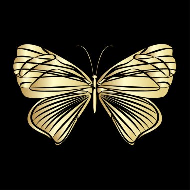 Siyah zemin üzerine altın dantel kelebek
