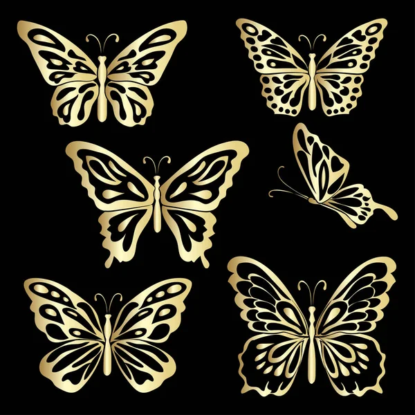 Gouden Lace vlinder op zwarte achtergrond — Stockvector