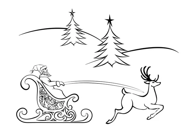 Père Noël et cerfs volant — Image vectorielle