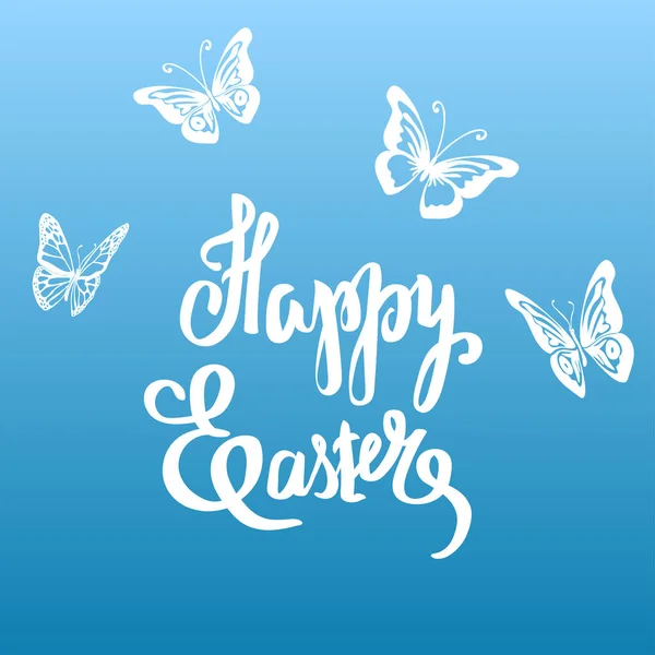 Velikonoční vektor vintage karta s motýly a fráze Veselé Velikonoce. — Stockový vektor