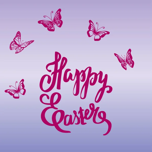 Carte vintage vectorielle de Pâques avec papillons et phrase Joyeuse Pâques . — Image vectorielle