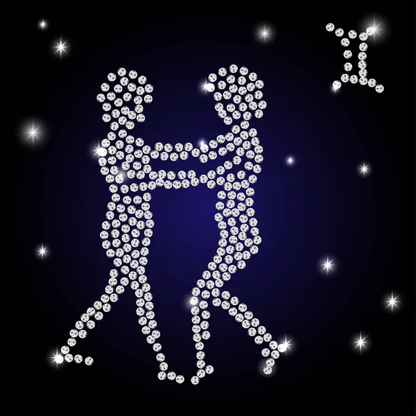 Signe lumineux du zodiaque Gémeaux est le ciel étoilé — Image vectorielle