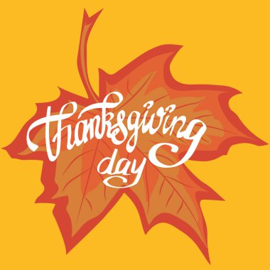 Mutlu Şükran günü - el yazı tebrik kartı tasarım öğesi akçaağaç yaprakları ile