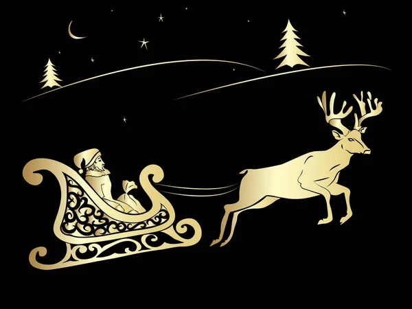 Santa Claus y ciervos volando — Vector de stock