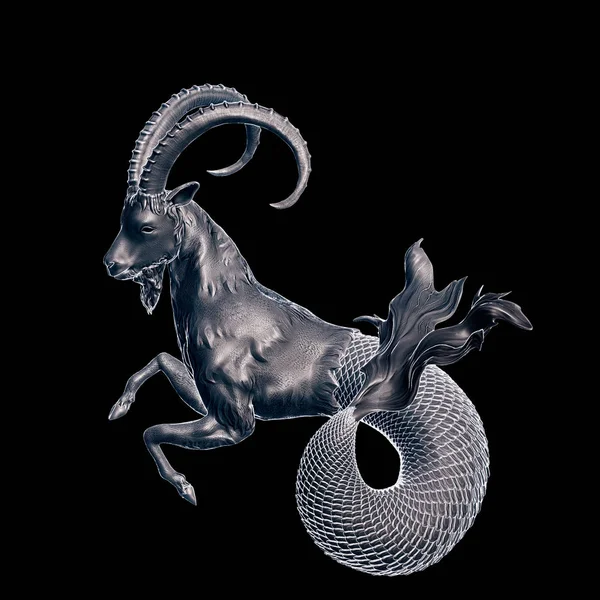 Metal model of capricorn isolated on black background. — Stock Photo, Image