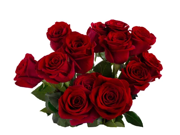 Bukiet czerwonych róż z zielonymi liśćmi — Zdjęcie stockowe