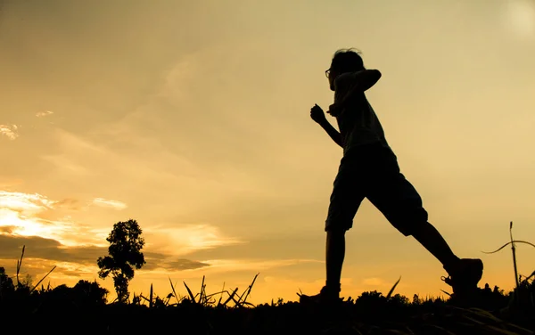 Fitness Silhouette Sonnenaufgang Jogging Workout Wellness-Konzept — Stockfoto