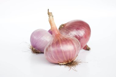 Beyaz arkaplanda Shallot 'ların kapatılması