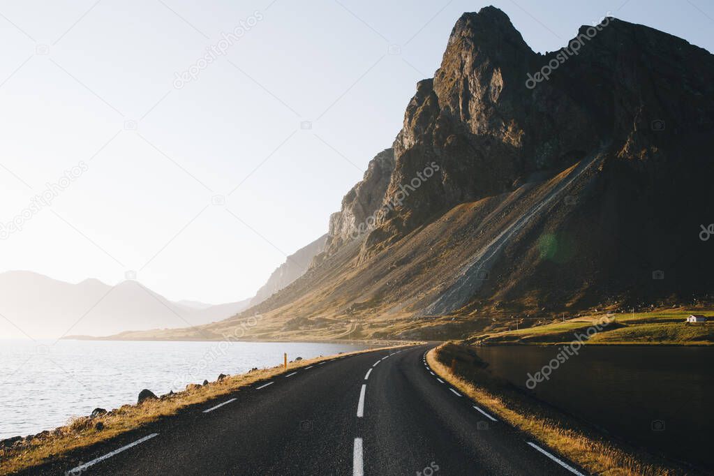 Iceland Road Landscape with mountains