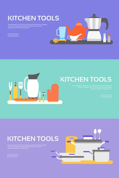 De inzameling van de hulpmiddelen van de keuken — Stockvector