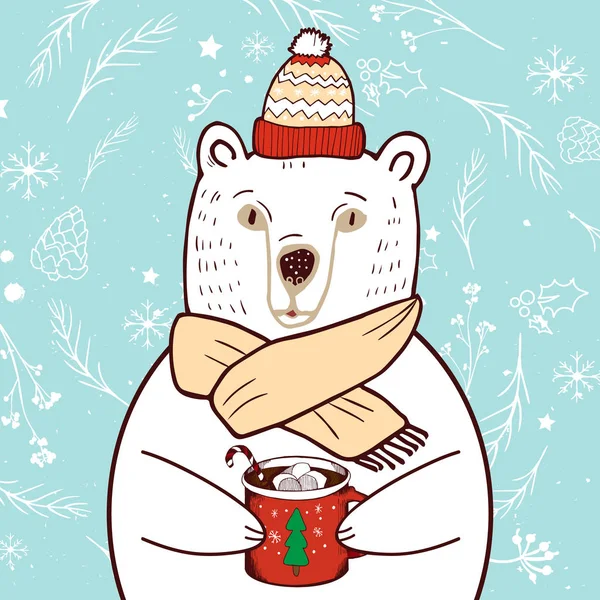 Polar Bear in red hat — Stock Vector