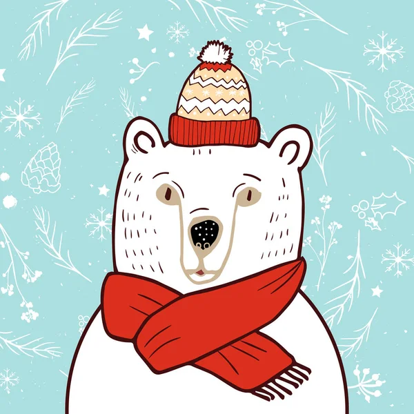 Urso polar em chapéu vermelho —  Vetores de Stock