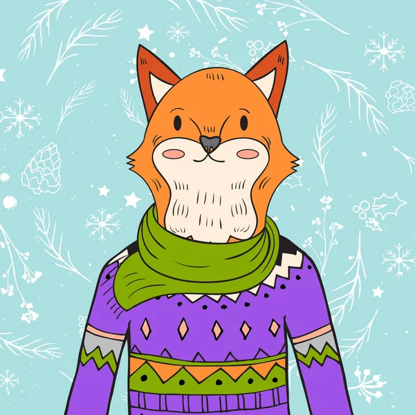 Elle çizilmiş fox portre — Stok Vektör