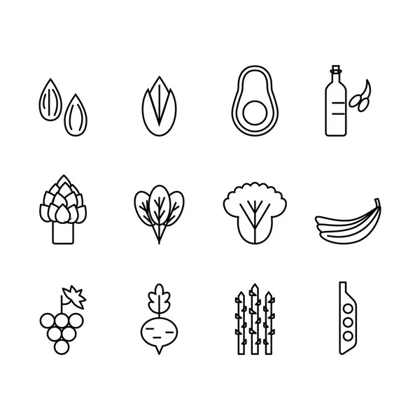 Set van groenten en fruit pictogrammen — Stockvector