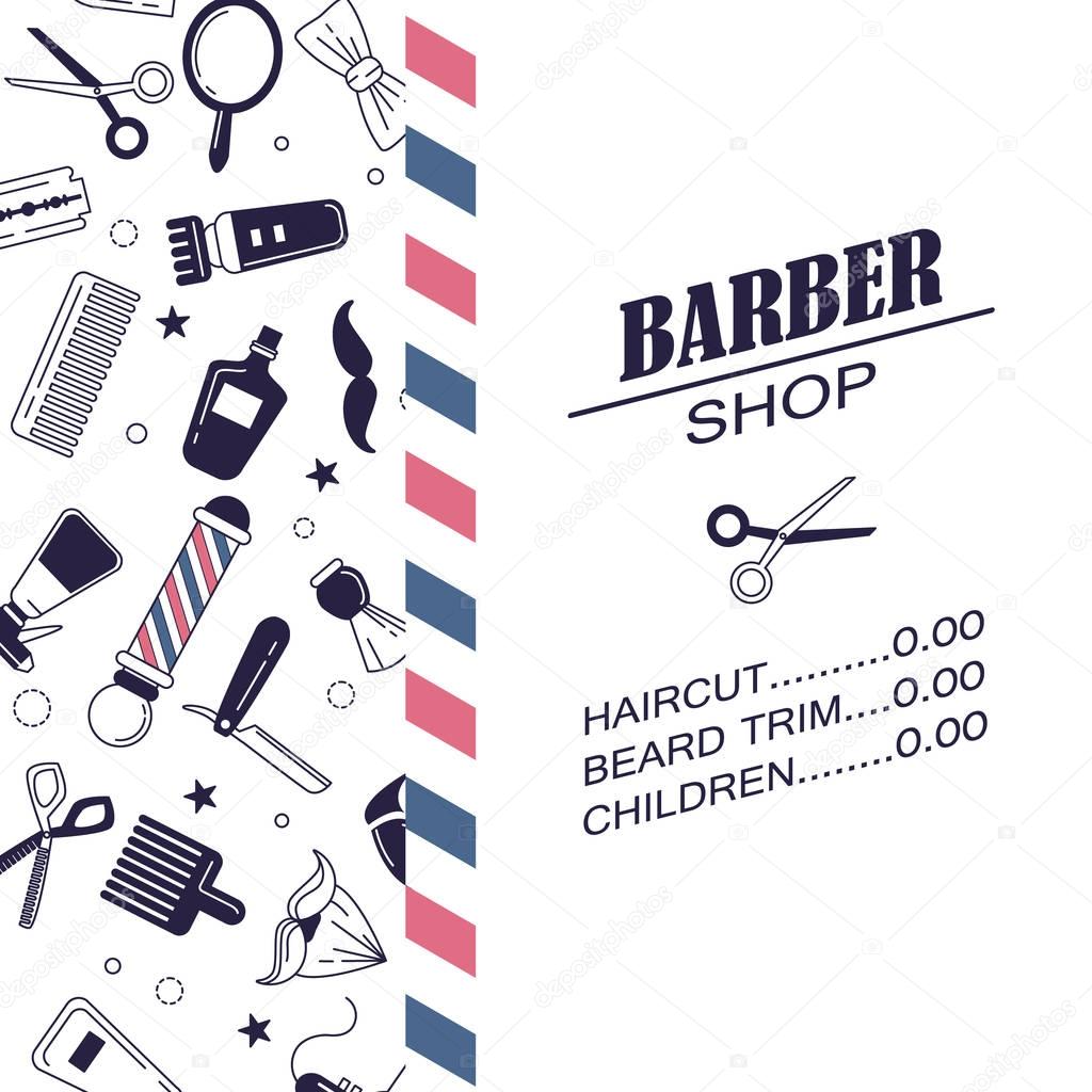 Composition of flat icons for barber shop advertising. Vector elements for your web design, in linear illustration style