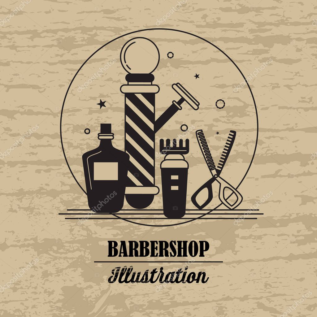 Composition of flat icons for barber shop advertising. Vector elements for your web design, in linear illustration style