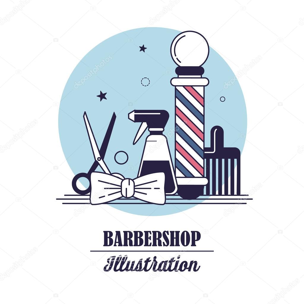 Composition of flat icons for barber shop advertising. Vector elements for your web design, in linear illustration style