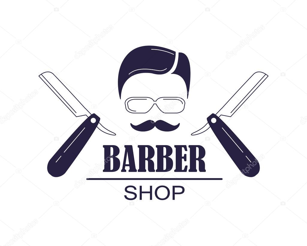 Barber shop advertising banner template. Vector elements for your web design, in flat linear illustration style