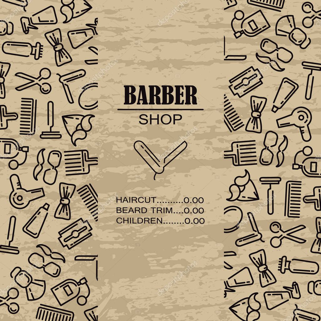 Composition of flat icons for barber shop advertising. Vector elements for your web design, in linear illustration style