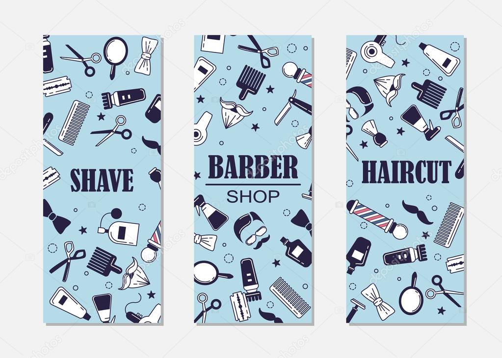 Barber shop advertising banner templates. Vector elements for your web design, in flat linear illustration style