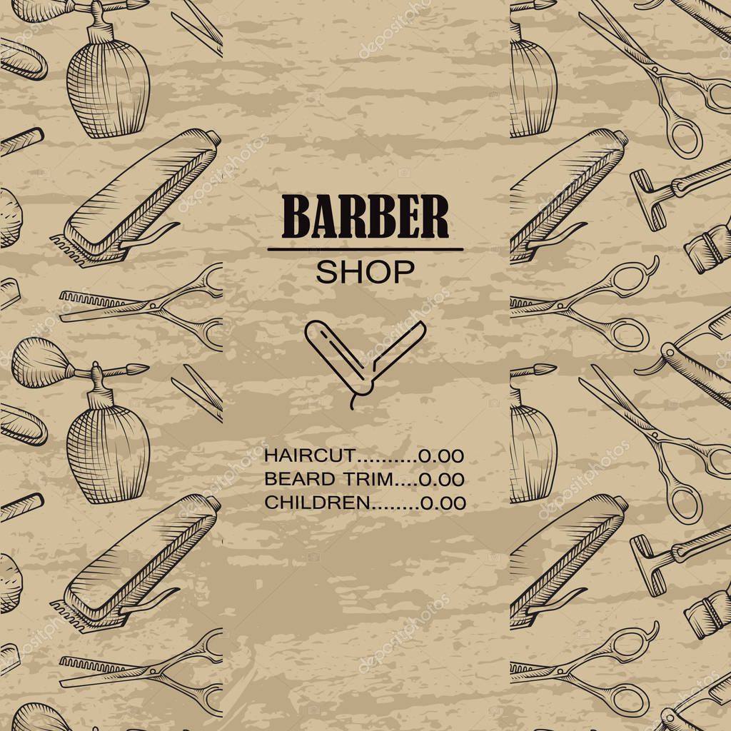 Barber shop advertising banner template. Vector elements for your web design, in flat linear illustration style
