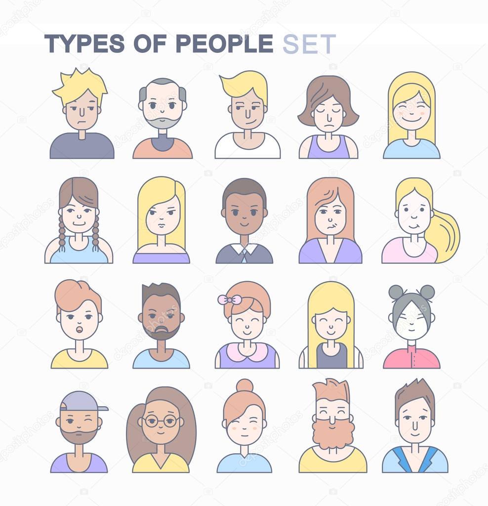 set of people faces icons