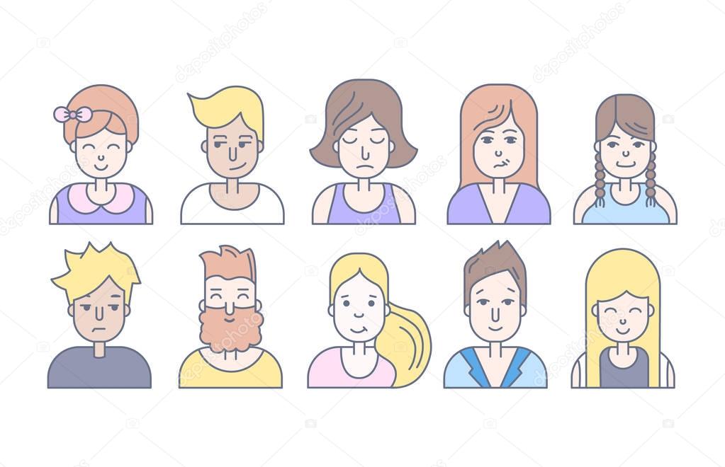 set of people faces icons