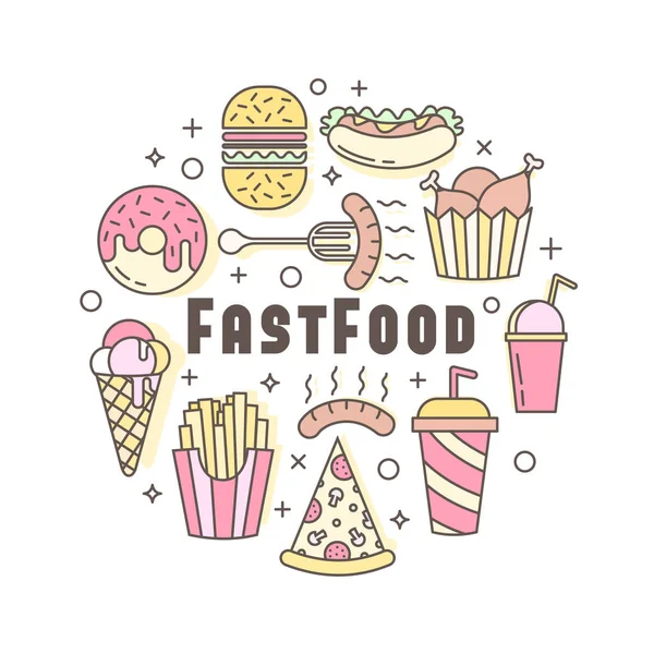 Distintivo piatto lineare fast food — Vettoriale Stock