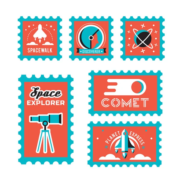 Uzay roketi ile posta pulları — Stok Vektör