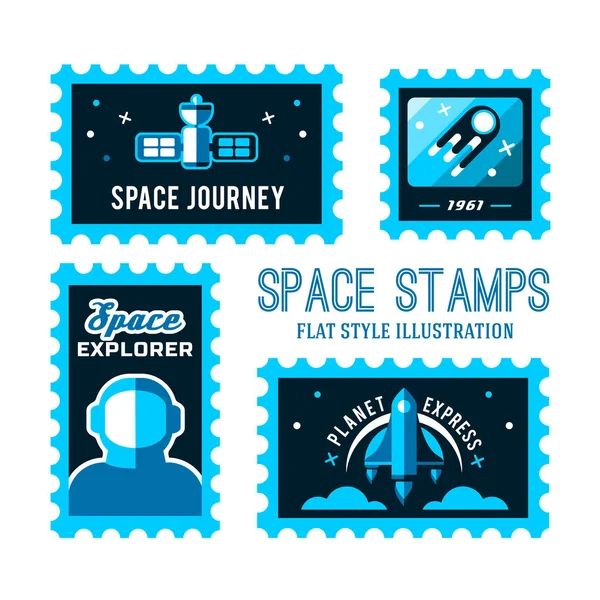 Post stamps with space rocket — Stock Vector