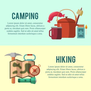 Hiking, cihazları ile kamp afiş