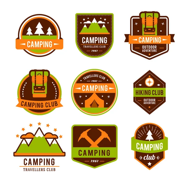 Conjunto de emblemas de camping — Vector de stock