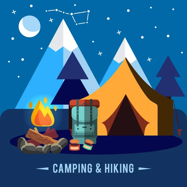 Camping banner with hiking equipment