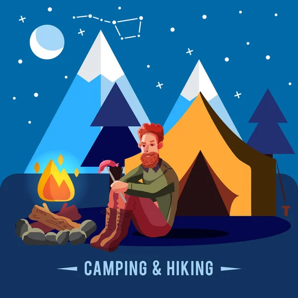 Camping banner med seriefiguren — Stock vektor