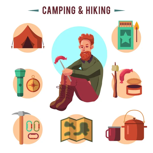 Camping banner med seriefiguren — Stock vektor