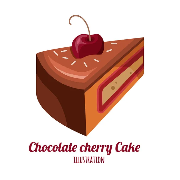 Pedazo de pastel de chocolate vector ilustración — Vector de stock