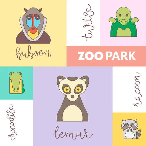 动物园的标识与动物模板 — 图库矢量图片