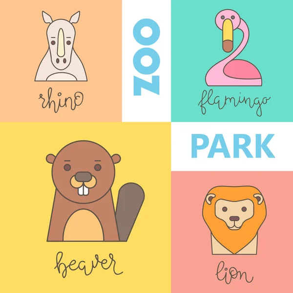 Modèle de logo Zoo avec animaux — Image vectorielle