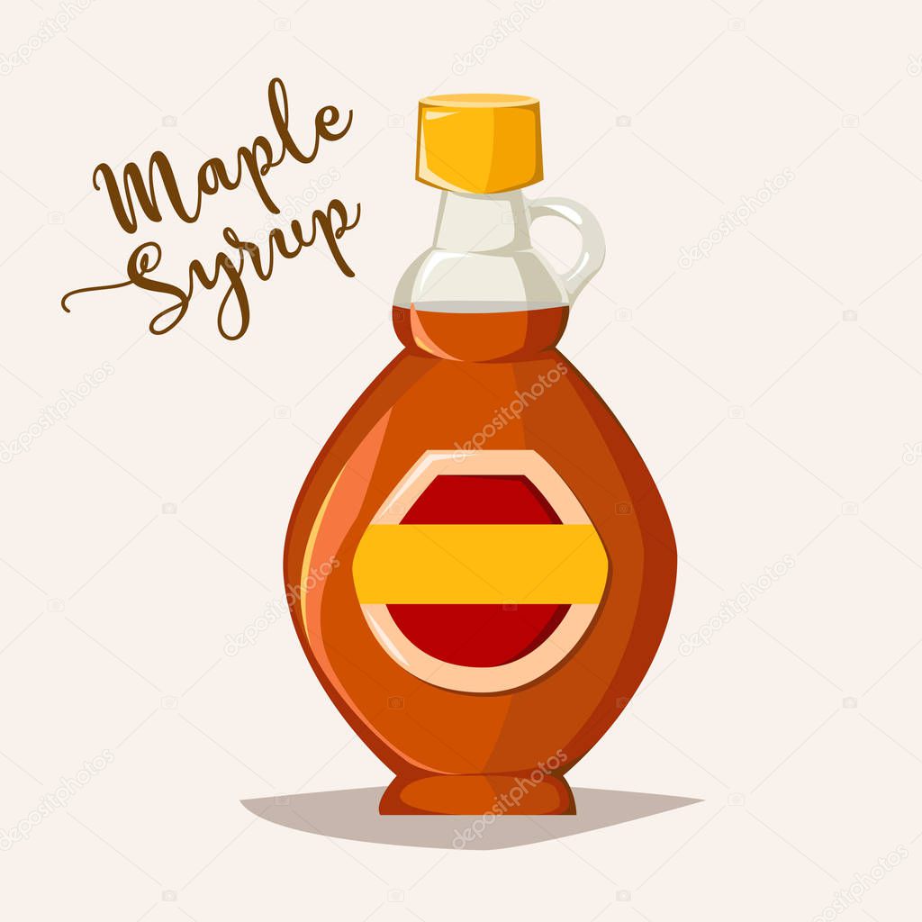 Vector logo Maple Syrup Bottle, cartoon cruet sweet maple nectar with cap