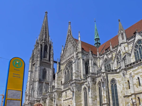 The Regensburg Cathedral seen from the busstop at the Domplatz Stock Picture