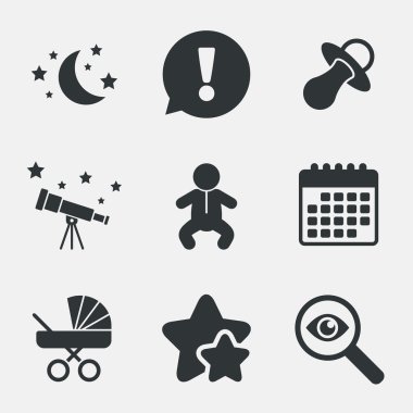 Ay ve yıldız. Bebek Bebek simgesi. Buggy, kukla.