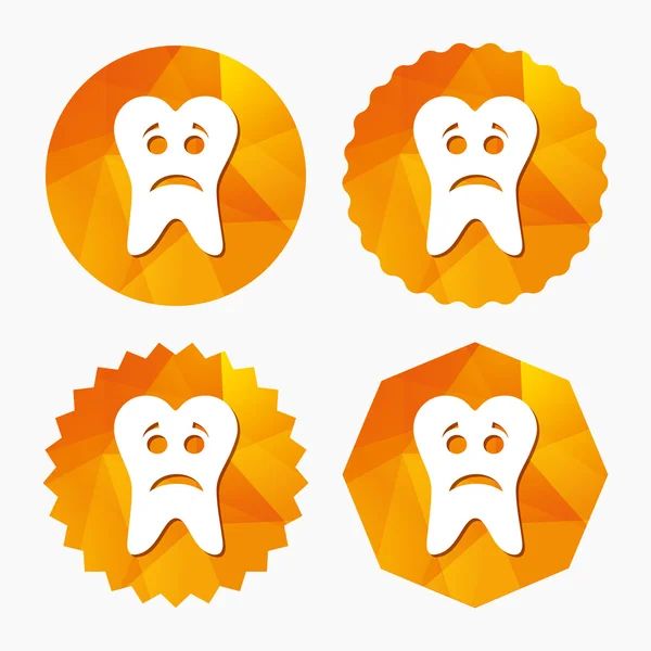 Ícone de sinal de rosto triste do dente. Dor de dente símbolo . —  Vetores de Stock