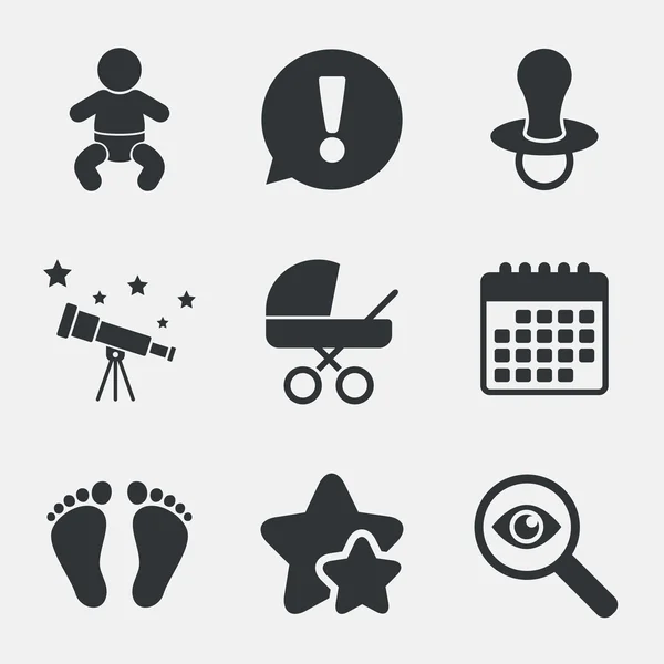 Iconos de bebés. Buggy y símbolos ficticios . — Vector de stock