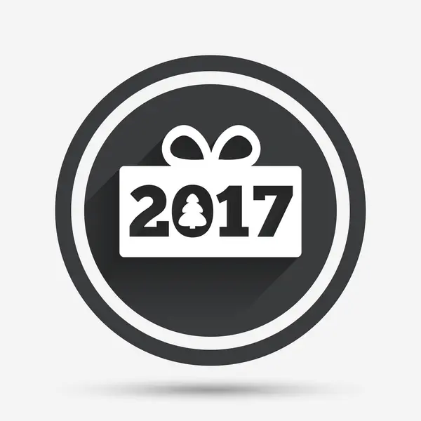 Happy new year 2017 sign icon. Christmas gift. — Stock Vector