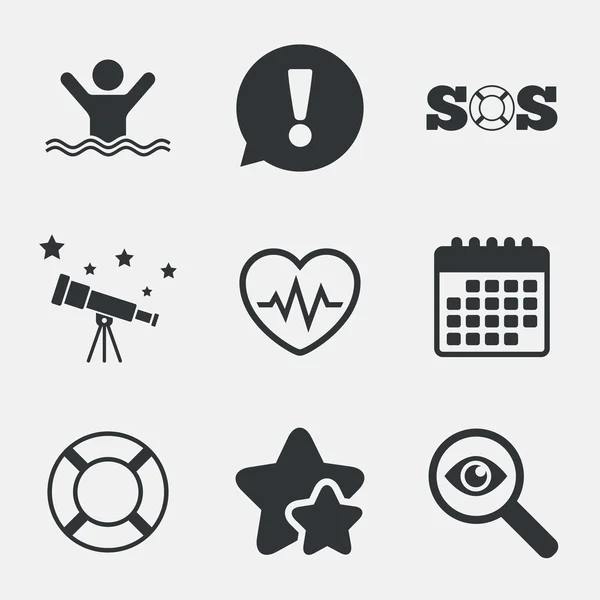 SOS reddingsboei pictogram. Heartbeat cardiogram. — Stockvector